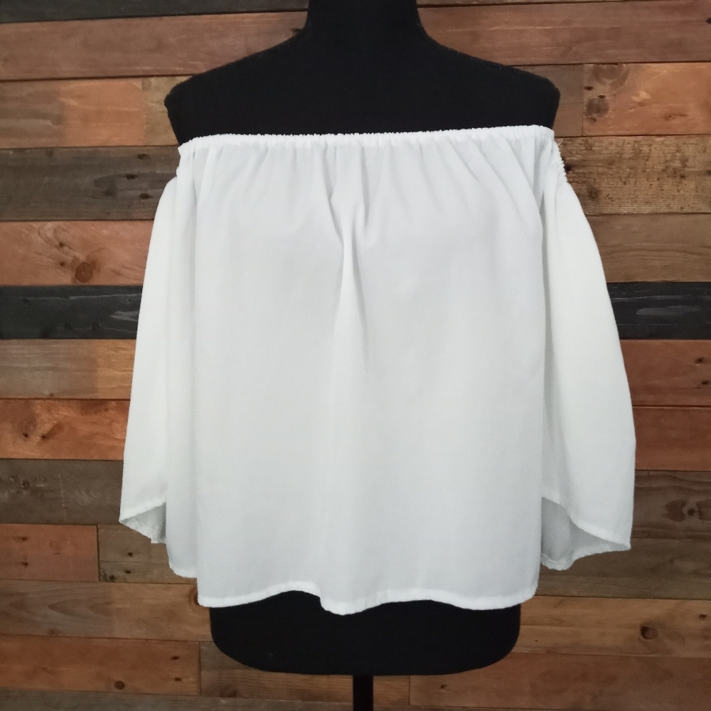 EUC White Bandeau bell sleeve top - Small - Picture 2 of 7
